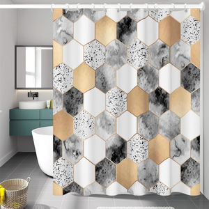 Cortina de Ducha de Poliéster con Diseño de Mármol Negro y Dorado, Cortina de Baño con Impresión Digital, Impermeable, Personalizada, Moderna, al por Mayor - Product Image 6
