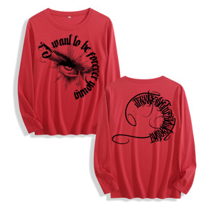 Edgy Gothic mắt & kịch bản đồ họa dài tay áo T-shirt, chúng tôi kho, 4 màu sắc, tùy chỉnh thiết kế - Product Image 3