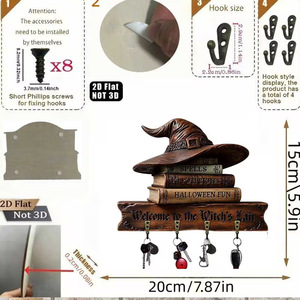 Porta Llaves <span class=keywords><strong>de</strong></span> Pared <span class=keywords><strong>de</strong></span> Madera con Diseño <span class=keywords><strong>de</strong></span> <span class=keywords><strong>Libro</strong></span> <span class=keywords><strong>de</strong></span> Hechizos y Sombrero <span class=keywords><strong>de</strong></span> <span class=keywords><strong>Bruja</strong></span> Vintage, Decoración para <span class=keywords><strong>el</strong></span> Hogar, Regalo, Venta al por Mayor - Product Image 4