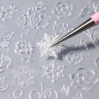 3D Silicone Moule Transparent Sculpture Flocon De Neige Papillon Estampage Plaque 3D Autocollant DIY Modèle Manucure Outils