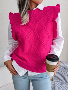 Gilet en tricot à volants pour femmes, style coréen, motif floral, col <span class=keywords><strong>sans</strong></span> manches, <span class=keywords><strong>pull</strong></span> d'automne - Product Image 4
