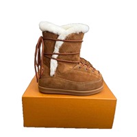 Bottes d'hiver mi-mollet en fourrure - Imperméables, en daim de vache, doublure en peau de mouton, à lacets, confort thermique