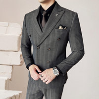 Ensemble de costume pour homme, décontracté et élégant, costume à double boutonnage à carreaux, costume de mariage formel pour homme, ensemble 3 pièces