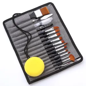 18pcs Nylon Hair Pearl Wood Handle Artist Brush Set With Canvas Bag For Acrylic Watercolor Gouache Painting Art