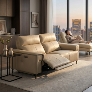Sofá Reclinable Eléctrico de Cuero de <span class=keywords><strong>3</strong></span> <span class=keywords><strong>Plazas</strong></span> para Cine en Casa, Personalizable de Fábrica, Sofá <span class=keywords><strong>Motorizado</strong></span> de Lujo para Hotel y Hogar - Product Image 2