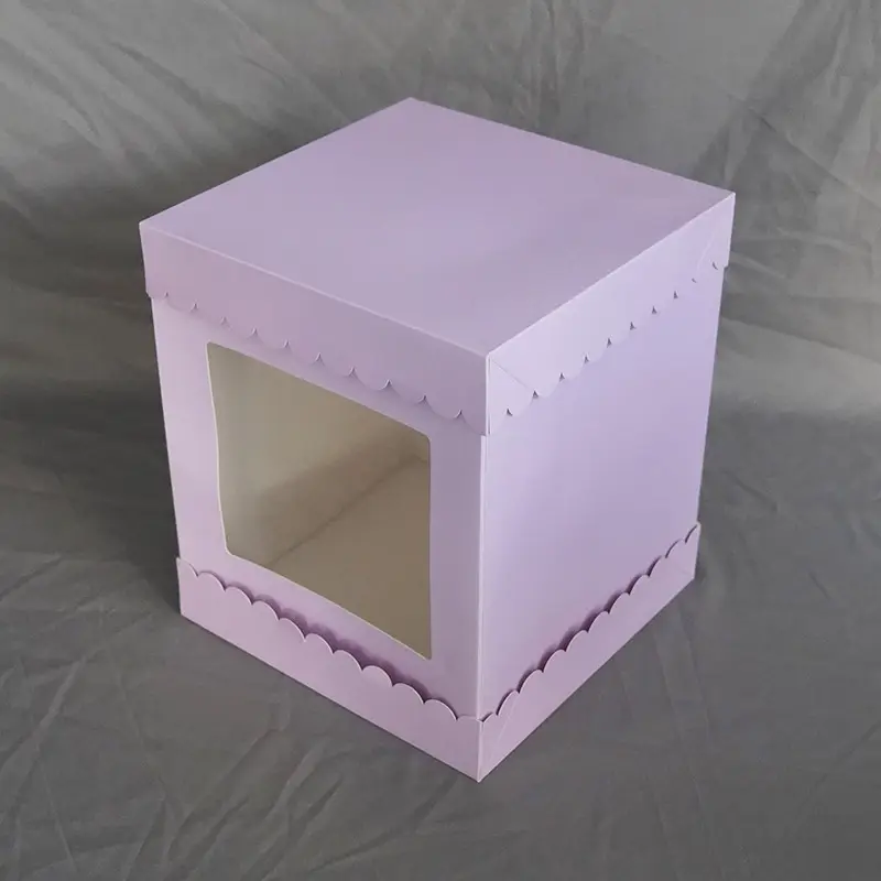 Эко друг, пищевая печать, складная коробка для торта, печенья, хлеба, выпечки, фиолетовая высокая коробка для торта с зубчатым окном