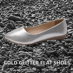 รองเท้าโลฟเฟอร์แบบสวมสำหรับผู้หญิง ดีไซน์หรูหรา หน้าผ้าแบบฟรอสต์ แต่งกลิตเตอร์สีทอง หนัง PU เหมาะสำหรับใส่ลำลองในฤดูร้อน ฤดูใบไม้ร่วง ฤดูใบไม้ผลิ ป้องกันกลิ่นอับ - Product Image 2