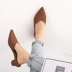 Haley Shark's New Women's Spring Summer Fashion Chunky Heel Baotou <b>Half</b> Slipper Pointed-Toe Casual Sandals Outer Wear - Product Image 1