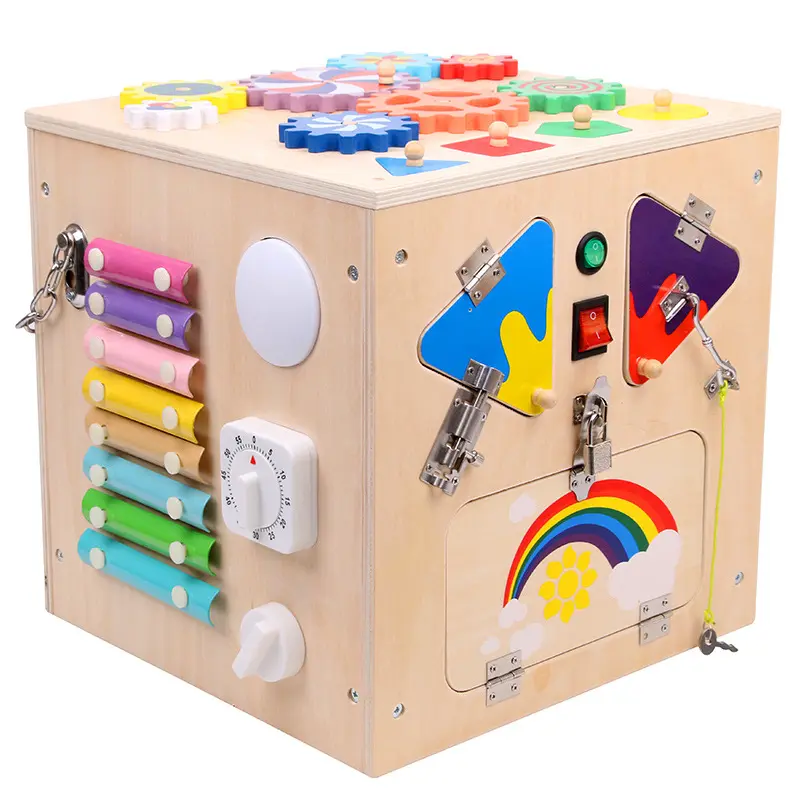 Mainan Bayi Kayu Montessori, Pendidikan Dini Gesper Tidak Terkunci Mainan Dada Harta Karun Multifungsi untuk Anak Usia 3 Tahun Baru 2021