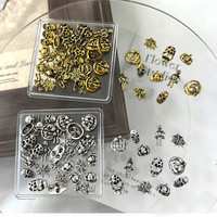 Breloques d'ongles en alliage tête de mort Halloween, 30 pièces/boîte, strass 3D, or antique, argent, bijoux d'ongles gothiques punk