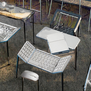 超スリム3フォールド充電式ワイヤレスキーボードマウスコンボポータブルプラスチックコンピューターセットタブレット携帯電話用ソーラーシザー - Product Image 3