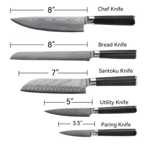 Messer Set Forgé 5 Pcs Professionnel Japonais Damas En Acier Couteaux Ensemble Chef De Cuisine Utilitaire Fruits Couteau À Éplucher Avec G10 Poignée