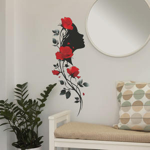 Autocollants muraux personnalisés en forme <span class=keywords><strong>de</strong></span> rose <span class=keywords><strong>rouge</strong></span>, feuille noire, silhouette <span class=keywords><strong>de</strong></span> fille, autocollant mural imperméable pour <span class=keywords><strong>salle</strong></span> <span class=keywords><strong>de</strong></span> <span class=keywords><strong>bain</strong></span>, cuisine, réfrigérateur - Product Image 3