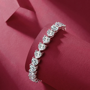Romántico Vvs corazón moissanita pulsera mujer boda joyería 925 plata esterlina moissanita tenis pulsera corazón - Product Image 2