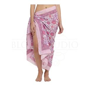 Pareo de algodón con estampado artesanal africano violeta para mujer, ligero, para cubrir el bikini, ropa de playa y resort para verano - Product Image 5