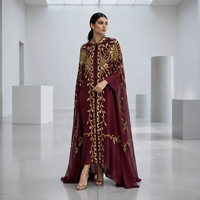 Ensemble Abaya de Luxe Perlé de Dubaï, Tenue Islamique Aïd Ramadan, Vente en Gros, Nouvelle Robe Longue Intérieure en Mousseline Noire pour Femme avec Cardigan Ouvert sur le Devant