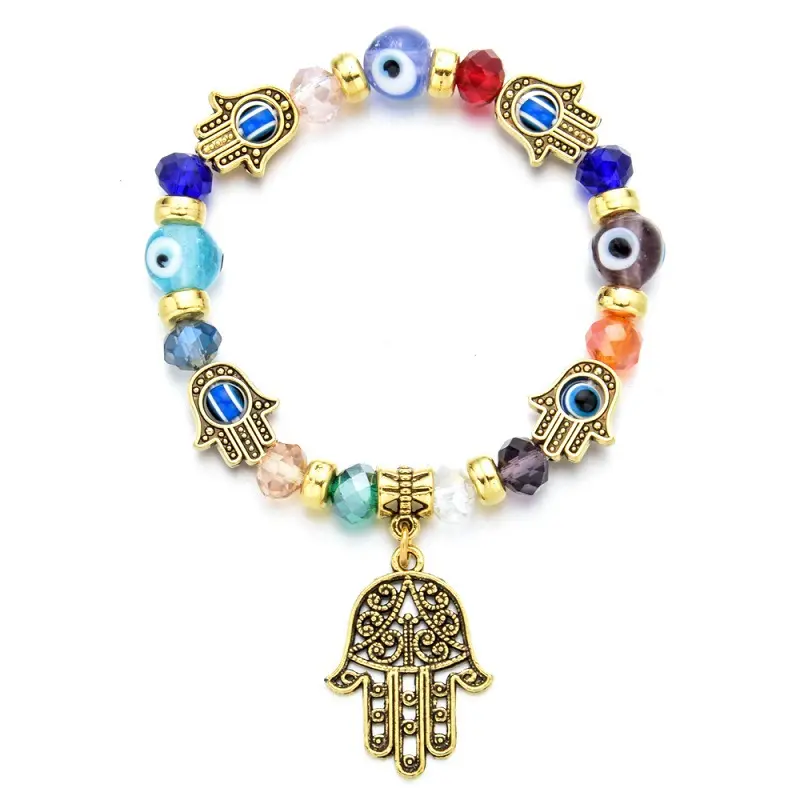 Handmade Vintage Adjustable Devil's Eyes Greek Jewelry Turkey Blue Eyes Glazed Elastic Bracelet