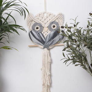 Hand Woven Owl <b>Hanging</b> Ornament Cotton Rope Tassel Tapestry Bohemian Style Home Decor Wall <b>Hanging</b> <b>White</b> Irregular Shape - Product Image 4