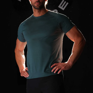 T-shirt da <span class=keywords><strong>uomo</strong></span> in cotone di bambù all'ingrosso, neutre, per allenamento, fitness, atletica, palestra, ad asciugatura rapida, aderenti - Product Image 2
