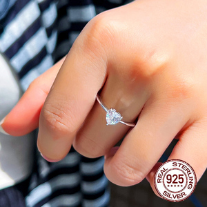Magnifiques bijoux pour femmes, argent sterling 925, bague en forme de cœur avec une seule pierre pour femme, cadeaux pour la Saint-Valentin et les anniversaires - Product Image 4
