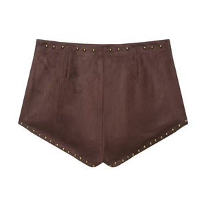 Shorts décontractés pour femmes, nouvelle collection été 2026, <span class=keywords><strong>chic</strong></span> et tendance, respirants, en tissu peigné, avec rivets, style vintage, taille mi-haute, fermeture éclair latérale - Product Image 1
