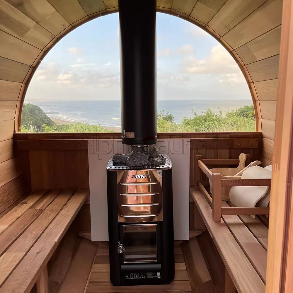 Tradition Sauna Rooms 2-4People Outdoor Wood Barrel Sauna With Outside Wood Burner