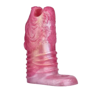 새로운 콘돔 확장기 액체 실리콘 슬리브 소프트 딜도 커버 두꺼운 늑대 중괄호 남성용 섹스 토이