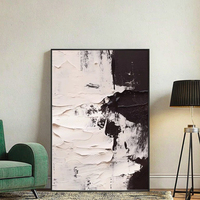 Peinture à l'huile faite à la main de texture noire et blanche simple de style crème abstrait d'art moderne pour l'hôtel