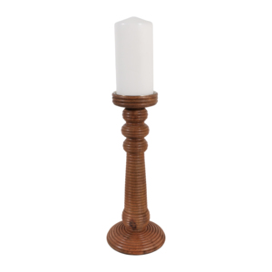Portacandele a Colonna in Legno di Mango Scanalato, Candelabro Decorativo per Centrotavola, Ingresso e Tavolino da Caffè - Product Image 2