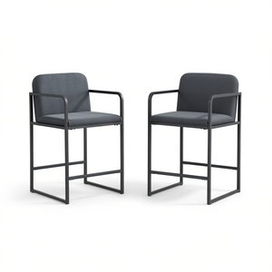 Tabourets de bar modernes, lot de 2, siège rembourré gris foncé, structure métallique, pour îlot de cuisine et usage domestique - Product Image 1