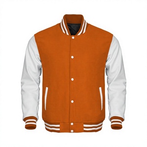 Veste universitaire orange et blanche pour homme, style preppy, fermeture à boutons, coupe classique, vêtement d'automne - Product Image 1