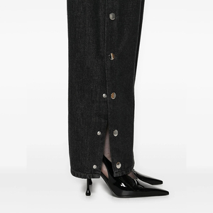 Jeans en denim <span class=keywords><strong>noir</strong></span> <span class=keywords><strong>taille</strong></span> <span class=keywords><strong>haute</strong></span> personnalisés pour femmes, été, sexy, boutonné, fente ouverte, streetwear, usage quotidien - Product Image 4