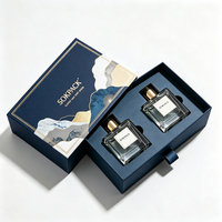 Boîte cadeau de luxe personnalisée pour parfum, rigide, avec ruban et languette de tirage, double flacon, en papier écologique, pour emballage de coffret de parfum