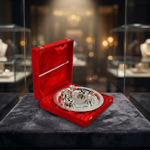 Coffret Cadeau Thali Aarti en Argent pour Pooja, Fait Main en Laiton avec Motif Gaufré, Logo Personnalisé, Marque M/S LIMITLESS HUNCH pour le Nouvel An Chinois - Product Image 1