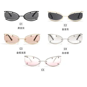 Chất lượng cao sang trọng kim loại hợp thời trang UV400 nữ Sun Glasses New Thời Trang tương lai Y2K thiết kế Phụ nữ Shades Sunglasses 2024