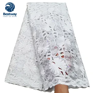 White Hand Cut Chantilly French Lace Fabric Sequins Embroidery African Lace Fabric For Wedding