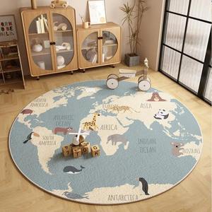 Alfombra Redonda Decorativa para el Hogar, Diseño de <span class=keywords><strong>Mapa</strong></span> del Mundo con Animales de Dibujos Animados, Alfombra Escandinava Antideslizante con <span class=keywords><strong>Mapa</strong></span> del Mundo, Alfombra Gruesa con Estampado - Product Image 3