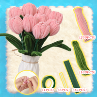 Kit de Bouquet de Fleurs de Tulipes Roses à Faire Soi-Même, Arrangement Floral avec Tiges et Feuilles pour Décoration de Table d'Étude, Cadeau, Vente en Gros