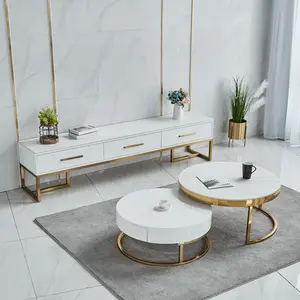 Современный кованый металлический чайный столик Calaeatta с круглым концом из белого мрамора, набор золотого журнального столика, центральный столик для гостиной