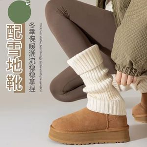 Solid Color Knit Slouch Socks For Women Winter Warm Calf Length Thick Stretchy Snow Boot Socks Casual Fashion Gray White Black - Product Image 3