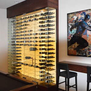 Moderno Botellero Expositor para 1, 2, 3 Botellas con Panel de Madera de Profundidad, Mueble Bar para el Hogar, Bodega o Bar - Product Image 6