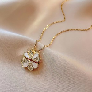 Moda Lateefah plegable Corea oro plata colgante creativo diamante cuatro hojas corazón trébol Collar para mujeres niñas - Product Image 3