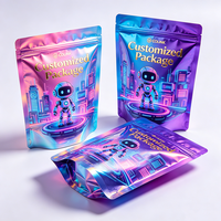 Sacs Mylar holographiques personnalisés à fermeture éclair, résistants aux enfants, pour mélanges de thé, collations, compléments alimentaires et présentation en magasin