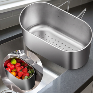 Panier égouttoir suspendu en acier inoxydable avec crochet pour le lavage des fruits et légumes - Product Image 1