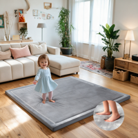 Tapis de jeu pour bébé personnalisé en gros, 3 couches, en velours pelucheux, antidérapant, en mousse, pour parc de jeu, tapis d'éveil pour tout-petits