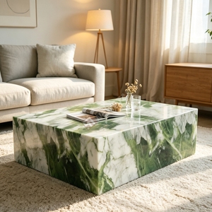 Elegant Modern Coffee <b>Table</b> Natural Stone Glacier Green <b>Marble</b> Cube Plinth Living Room - Product Image 1