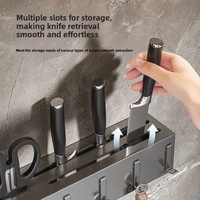 Étagères de cuisine en métal, organisateur mural multifonctionnel, support de rangement avec porte-couteaux et porte-cuillères, porte-baguettes de cuisine
