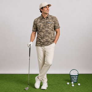 Custom Logo Camouflage Golf Polo <b>Shirts</b> for <b>Men</b> <b>Brown</b> Camo Print Short Sleeve Private Label OEM ODM Manufacturer - Product Image 2