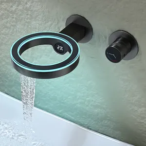 TIKTOK Neues Design Wasserschmieder LED digitales Display einstellbare Temperatur wasserhahn wandmontiert Messing-Badewaschbecken-Wasserhahn