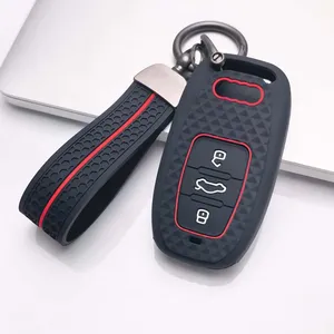 Étui portefeuille en silicone chaud pour clé de voiture télécommandée <span class=keywords><strong>Audi</strong></span> Q7 A6 C7 A1 A5 A4 B9 A3 A6 C5 Q5, 3 boutons, accessoires sans clé - Product Image 2